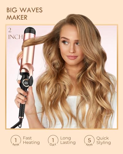 WEEYUM Large Curling Iron 2 Inch, Ceramic Long Barrel Hair Curling Wand, Hair Styling Tool, Dual Voltage, LCD Display, Black - Image 2