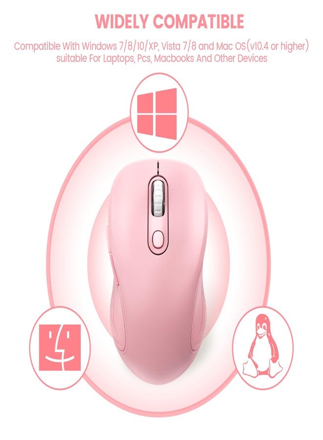ويزفوكس ماوس لاسلكي WisFox بتردد 2.4 جيجا هرتز لأجهزة الكمبيوتر المحمولة، ماوس كمبيوتر مريح مزود بمستقبل USB ومحول من النوع C، 3 مستويات DPI قابلة للتعديل، ماوس لاسلكي بستة أزرار (وردي فاتح) - Image 5