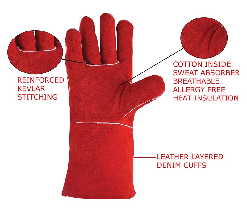 KEEAN ARC/MIG/TIG 14 inch Welding Gloves Heat&Fire Resistant Leather Cut Proof Gaunlets Kevlar Stitching, Extreme High Temperature Hot Metal Thermal Work Safety Protective Heavy Duty - Image 4