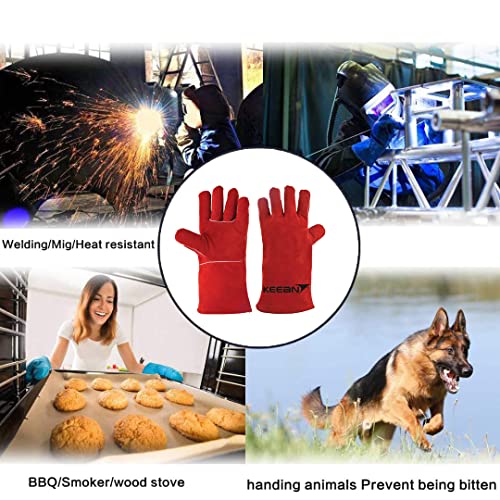 KEEAN ARC/MIG/TIG 14 inch Welding Gloves Heat&Fire Resistant Leather Cut Proof Gaunlets Kevlar Stitching, Extreme High Temperature Hot Metal Thermal Work Safety Protective Heavy Duty - Image 5