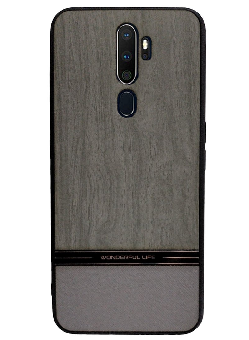 Geneaire Shockproof Wood Grain Skin PU and TPU Shockproof Luxury Phone Case for Oppo A9 2020/A5 2020 (Grey)