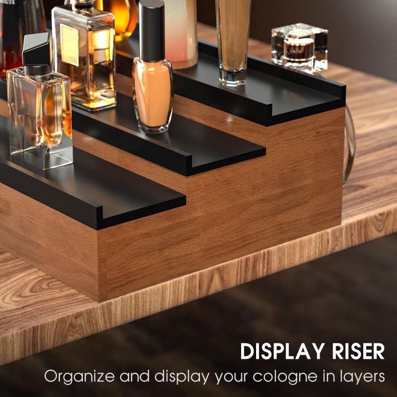 Sephyroth Cologne Organizer for Men 3 Tier of Elevated Cologne Display Shelf with Drawer Storage Perfume Organization and Storage Display Risers,Great Gift for Man(Walnut Black) - Image 5