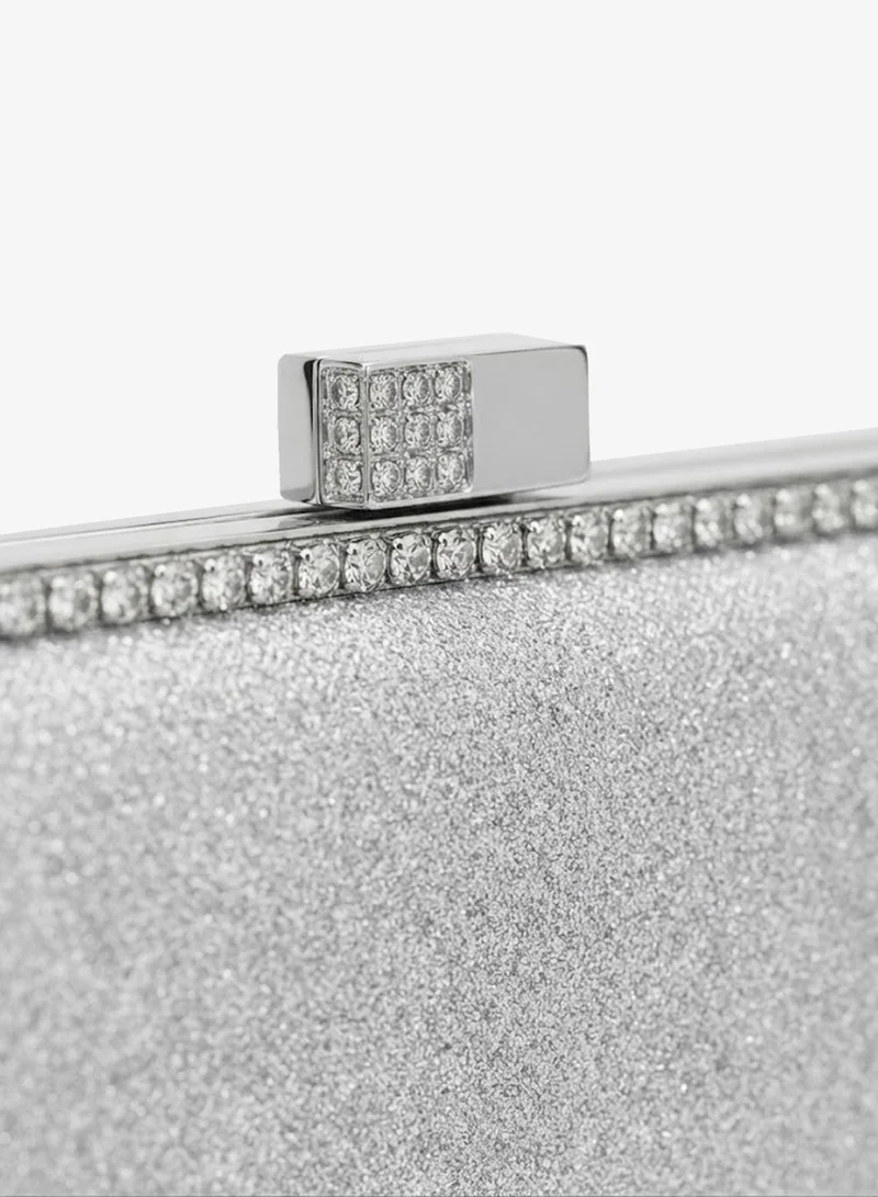 Viny silver Viny Women's Crystal Trim Box Clutch Bag – Rectangular Hard Shell Evening Bag with Jewel Clasp & Detachable Chain Strap for Women | Best Price UAE