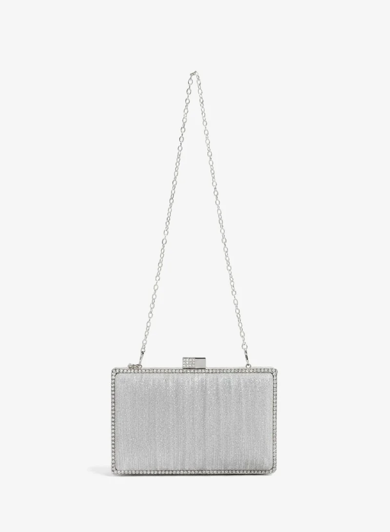 Viny silver Viny Women's Crystal Trim Box Clutch Bag – Rectangular Hard Shell Evening Bag with Jewel Clasp & Detachable Chain Strap for Women | Best Price UAE