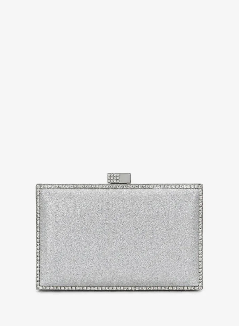 Viny Women's Crystal Trim Box Clutch Bag – Rectangular Hard Shell Evening Bag with Jewel Clasp & Detachable Chain Strap