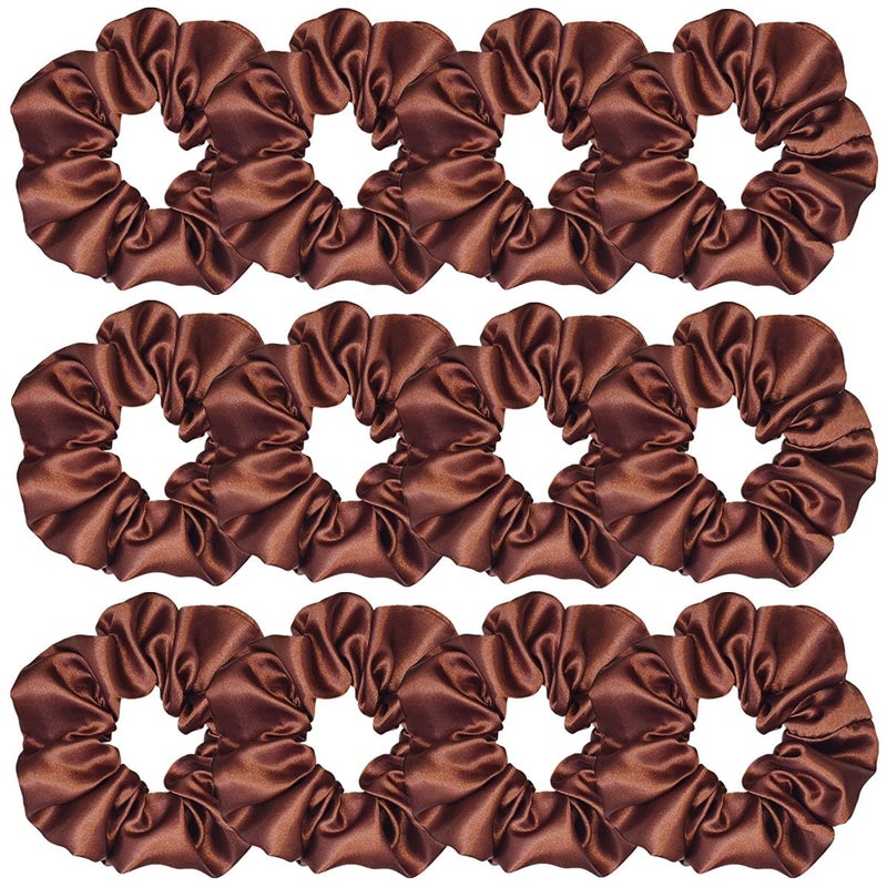 Sufermoe 12 Pcs Satin Silk Hair Scrunchies Coffee color 45 Inch Soft Hair Ties Fashion Hair Bands Hair Accessories for Women and Girls