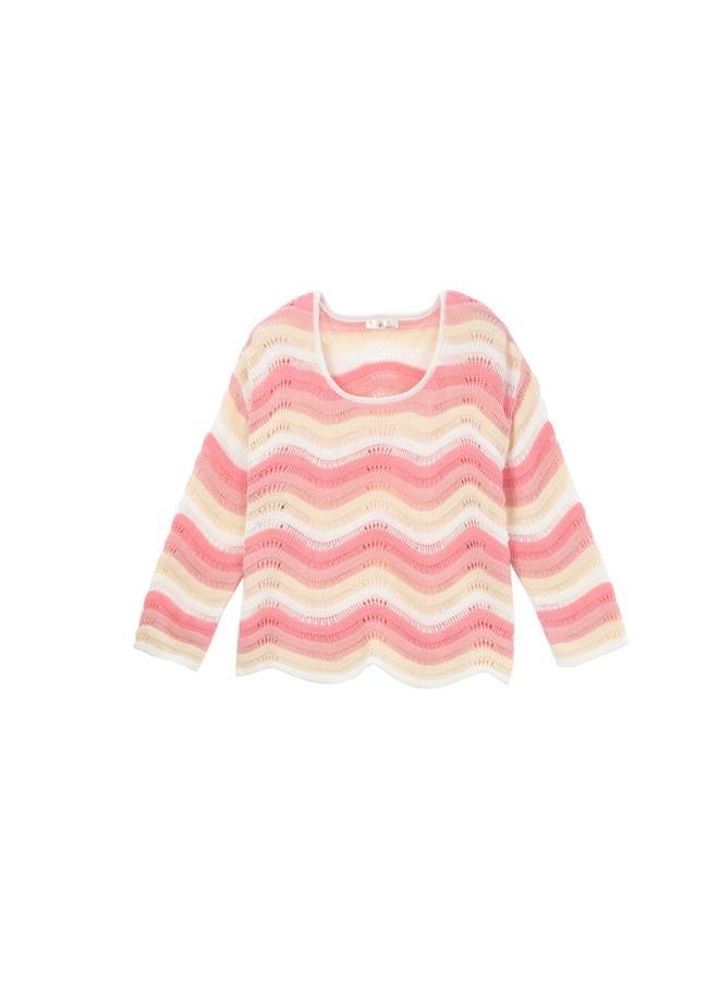 Two-day Large Size Women's 200kg Spring New Fat Mm Hollow Wave Rainbow Stripe Sweater F2 3