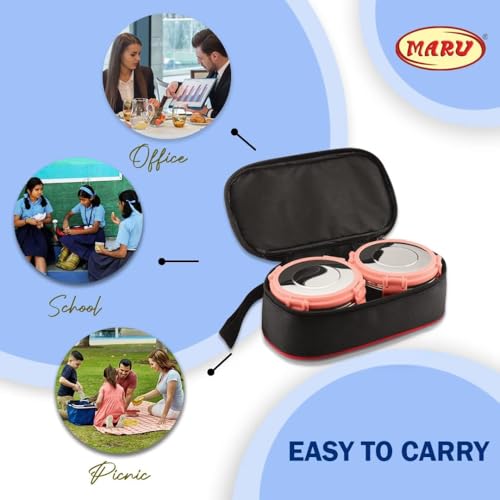 MARU Stainless Steel Lunch Box Set of 2, 350ML - Leakproof Tiffin with Insulated Bag for Kids & Adults, Perfect for School & Office Use. Muti-Containers Compartment for Foods, Snacks & Fruits - Image 4