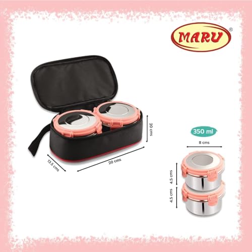 MARU Stainless Steel Lunch Box Set of 2, 350ML - Leakproof Tiffin with Insulated Bag for Kids & Adults, Perfect for School & Office Use. Muti-Containers Compartment for Foods, Snacks & Fruits - Image 2