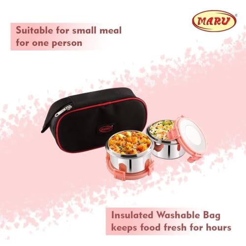 MARU Stainless Steel Lunch Box Set of 2, 350ML - Leakproof Tiffin with Insulated Bag for Kids & Adults, Perfect for School & Office Use. Muti-Containers Compartment for Foods, Snacks & Fruits - Image 3