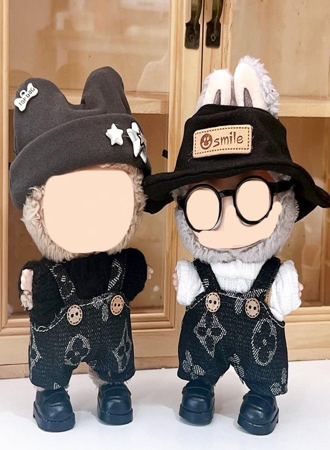 LEWOTE Clothes Set Compatible for Labubu Doll, Hat Suit Ornaments Accessories Set for 17cm/6.7inch Doll (Set 4 Sweater/Overalls/Hat/Glasses/Leather Boots) - Image 4