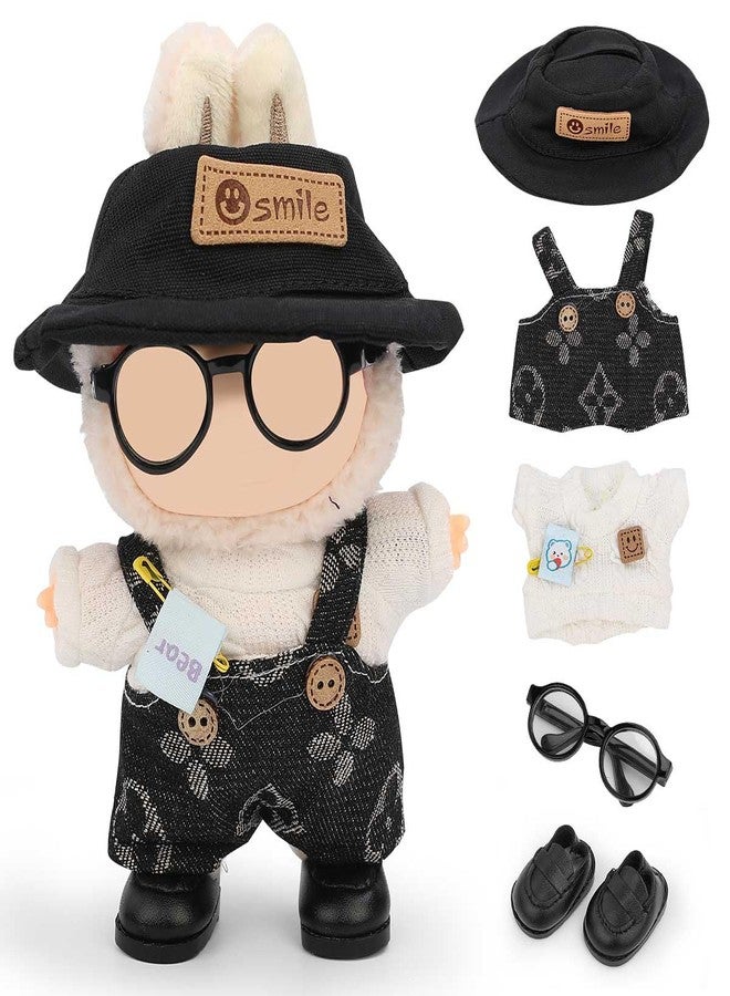 LEWOTE Clothes Set Compatible for Labubu Doll, Hat Suit Ornaments Accessories Set for 17cm/6.7inch Doll (Set 4 Sweater/Overalls/Hat/Glasses/Leather Boots) - Image 1