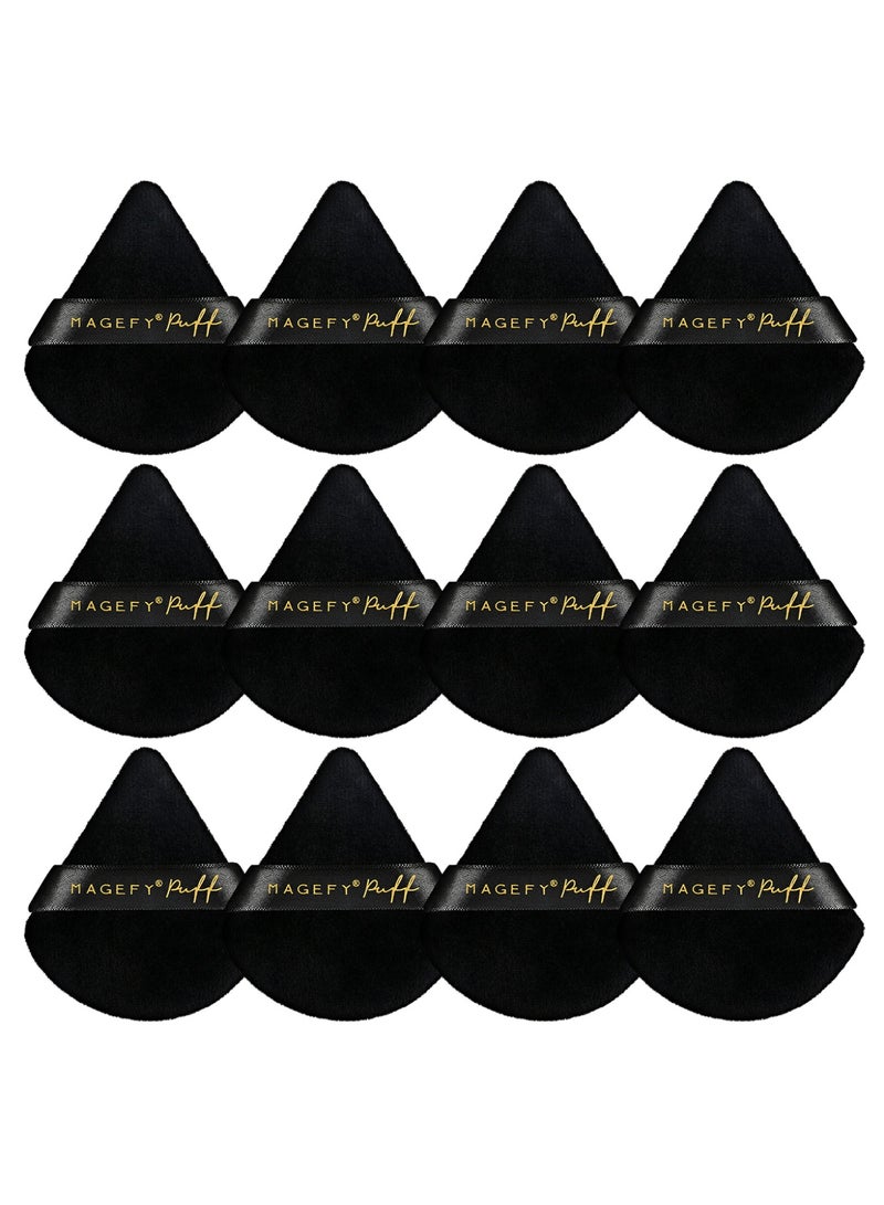MAGEFY طقم إسفنجات مكياج مثلثية مكون من 12 قطعة - إسفنجة أساس ناعمة وقابلة لإعادة الاستخدام للبودرة السائبة، للاستخدام الرطب/الجاف (أسود) - Image 1