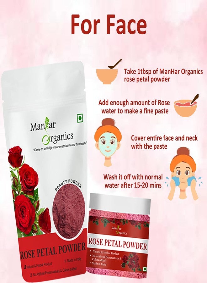 ManHar Organics Rose Petal Powder 500gm | Antioxidant Support To Revitalize Skin Health | for Skin & Hair with Vitamin Enriched, Fairness, Tanning & Glowing Face Pack Mask - Image 4