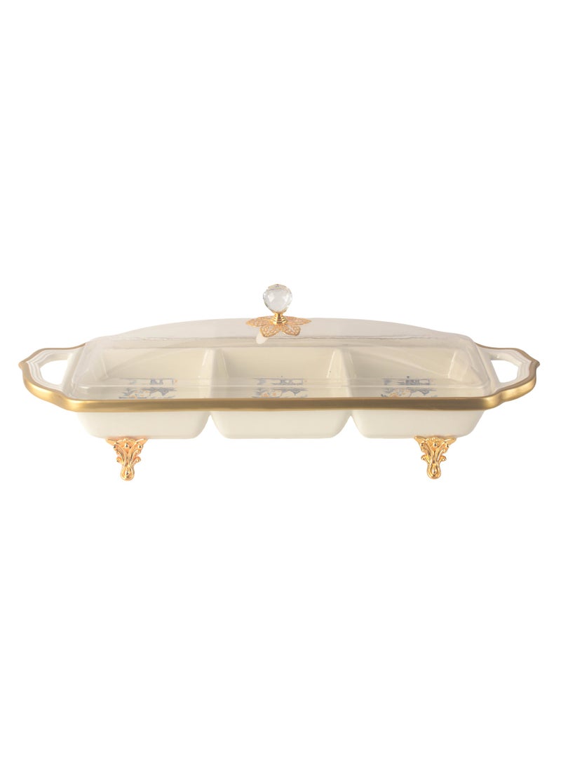 Life Smile Life Smile LIFE SMILE Square Bone China Fruit Bowl With Cover  - Serving Basket with Gold Stand and Acrylic Lid with Knob For Fruit,Snack, Nuts ,Cake & Dessert Storage - Image 1