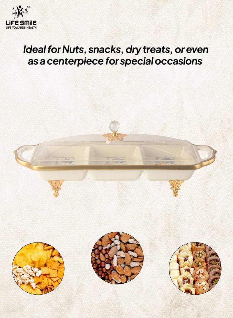 Life Smile Life Smile LIFE SMILE Square Bone China Fruit Bowl With Cover  - Serving Basket with Gold Stand and Acrylic Lid with Knob For Fruit,Snack, Nuts ,Cake & Dessert Storage - Image 3