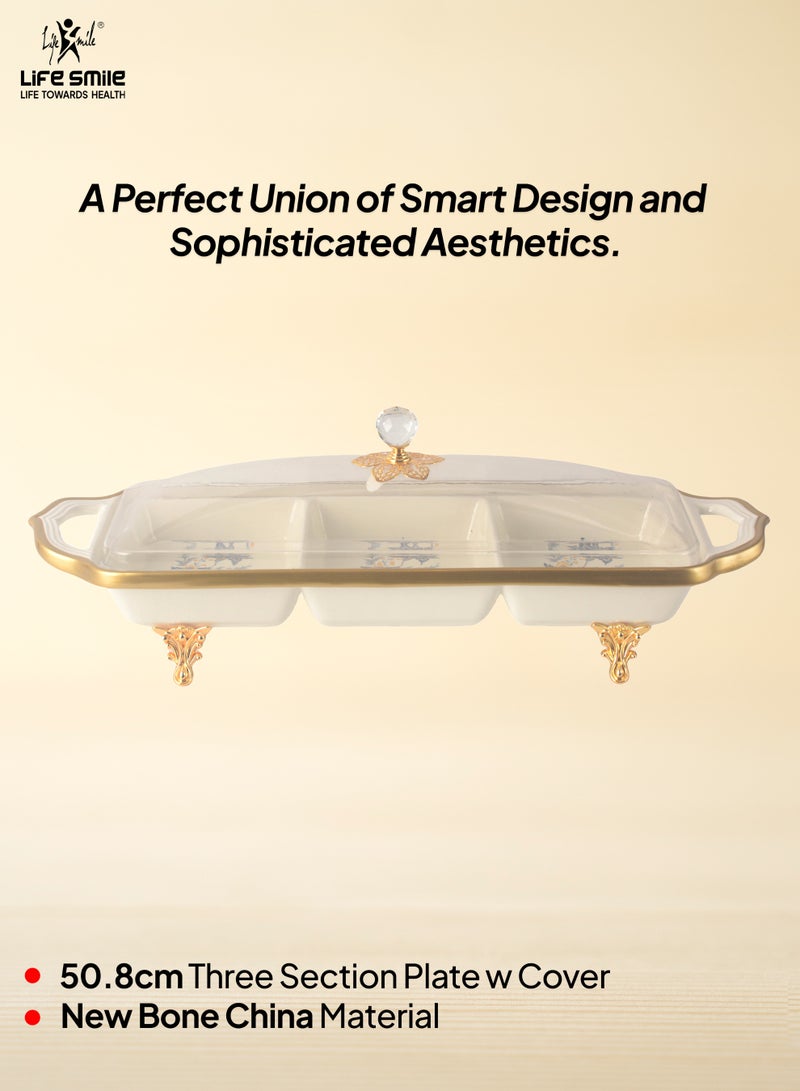 Life Smile Life Smile LIFE SMILE Square Bone China Fruit Bowl With Cover  - Serving Basket with Gold Stand and Acrylic Lid with Knob For Fruit,Snack, Nuts ,Cake & Dessert Storage - Image 2
