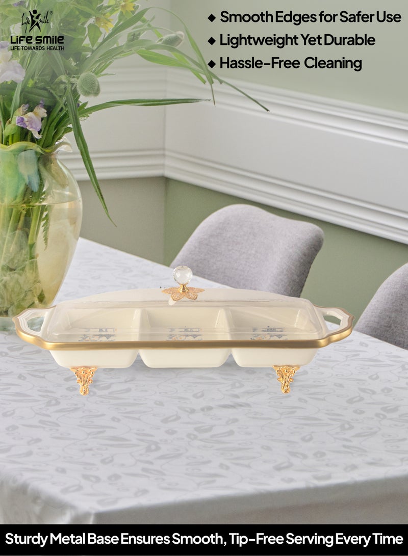 Life Smile Life Smile LIFE SMILE Square Bone China Fruit Bowl With Cover  - Serving Basket with Gold Stand and Acrylic Lid with Knob For Fruit,Snack, Nuts ,Cake & Dessert Storage - Image 5