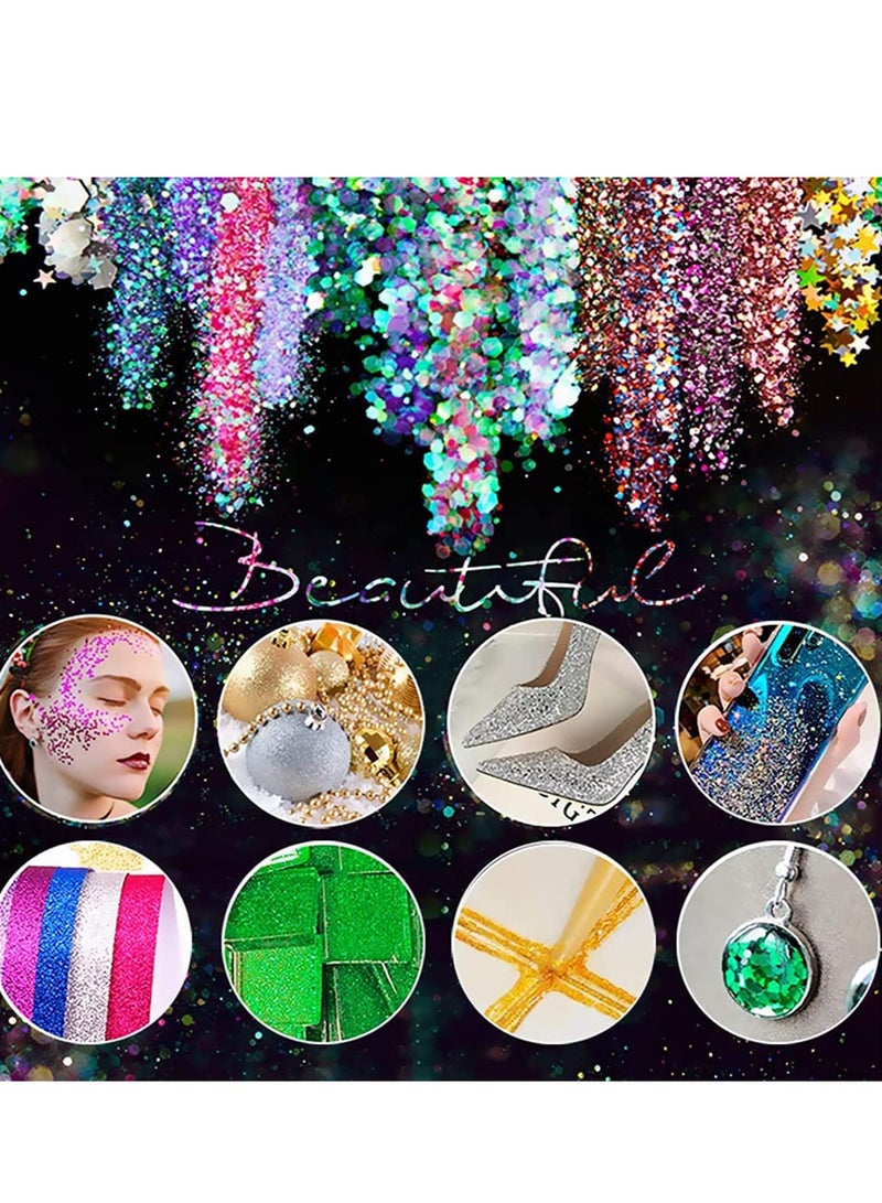 Holographic Chunky Glitter, 12 Color Mixology Craft Powder for Epoxy Resin /Tumblers /Slime, Sequins Festival Decor, Fine for Face Body Eye Hair Nail - Image 4