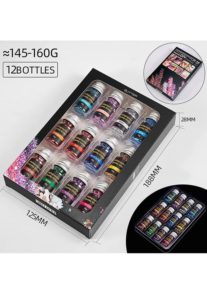 Holographic Chunky Glitter, 12 Color Mixology Craft Powder for Epoxy Resin /Tumblers /Slime, Sequins Festival Decor, Fine for Face Body Eye Hair Nail - Image 5