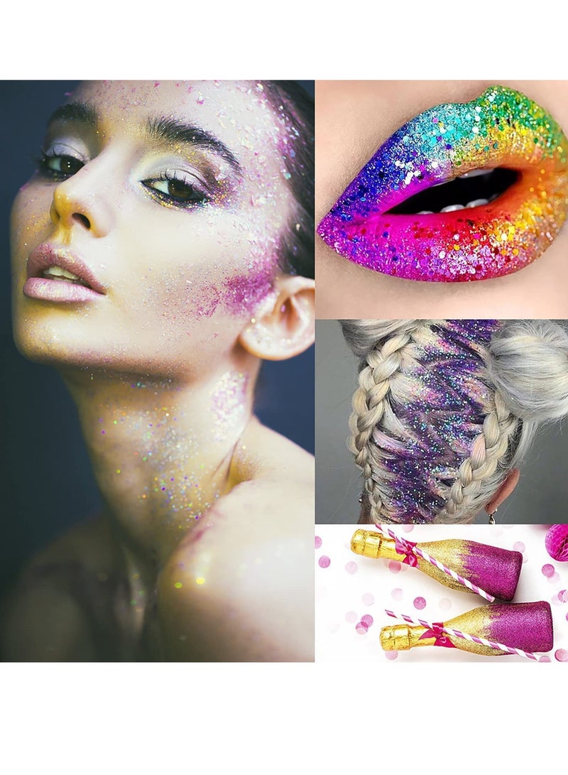 Holographic Chunky Glitter, 12 Color Mixology Craft Powder for Epoxy Resin /Tumblers /Slime, Sequins Festival Decor, Fine for Face Body Eye Hair Nail - Image 3