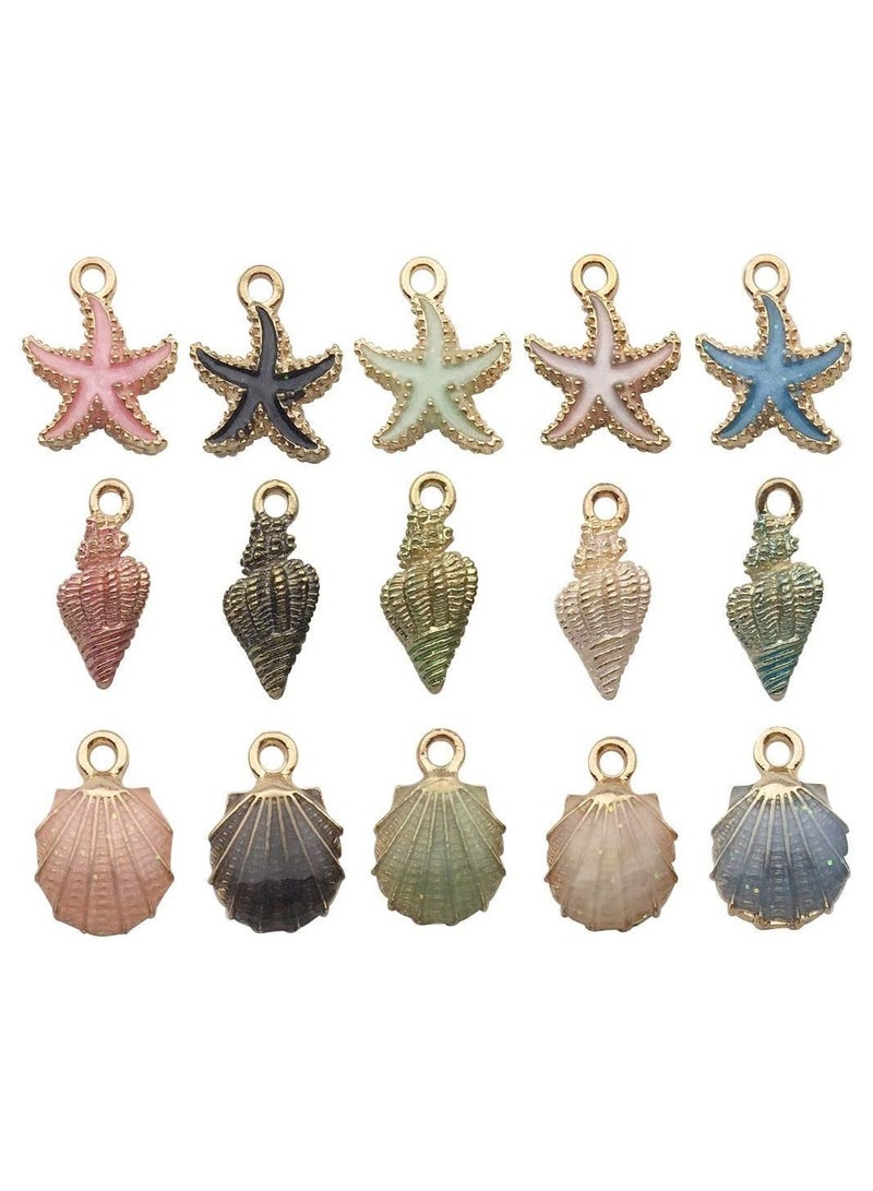 Mixed Ocean Beach Charms Set, 28Pcs Starfish and Shell Pendants for DIY Jewelry Making, Perfect for Necklaces, Bracelets, and Earrings, Assorted Alloy Enamel Accessories - Image 3