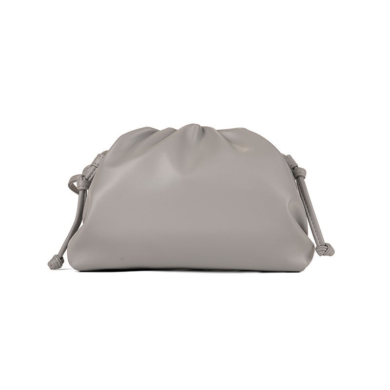 Cloud Pleated Clutch Small Korean Solid Soft Leather Evening Shoulder Bag agate gray