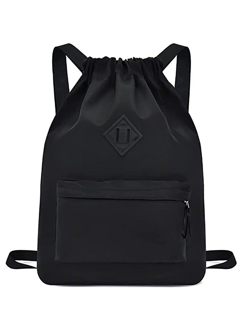 Nylon Drawstring Backpack for Sports and Gym, Large Water-Resistant Sackpack with Zipper and Front/Rear Pockets, Ideal for School, Swimming, Travel for Kids, Boys, Girls, Women, and Men. - Image 1