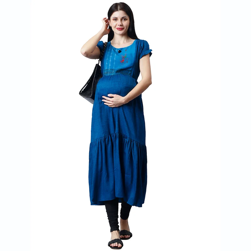 CEE 18 Women's Cotton Rayon A-Line Maternity Feeding Kurti with Zippers