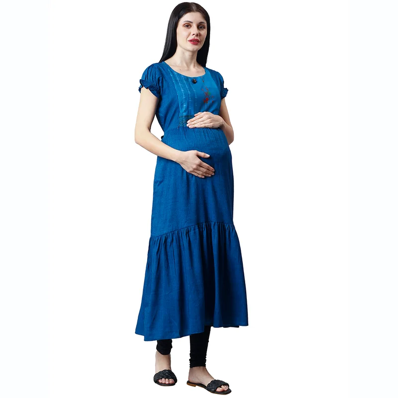 CEE 18 Women's Cotton Rayon A-Line Maternity Feeding Kurti with Zippers