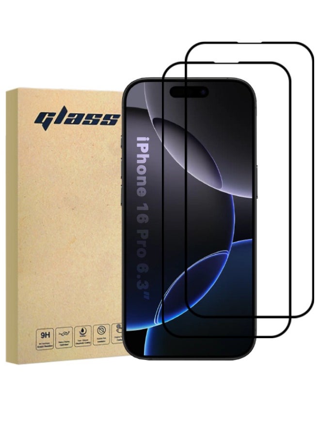 Glass 2 Pack iPhone 16 Pro Screen Protector, [9H Hardness][Touch Sensitive][Anti Fingerprint][Anti Scratch][Bubble Free], HD Full Cover Tempered Glass Screen Protector for iPhone 16 Pro 6.3 inch (Boxed, 2PCS)  - Image 1