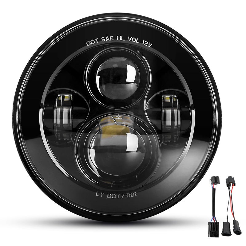 LX-LIGHT Dot Approved 7Inch Black LED Headlight Compatible with Motorcycle Tour,FLD,Softail Heritage,Street Glide,Road King,Electra Glide,Yamaha V-Star Road Star Wrangler - Image 1