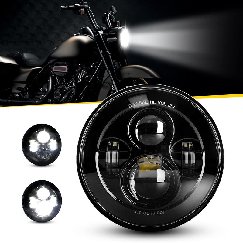LX-LIGHT Dot Approved 7Inch Black LED Headlight Compatible with Motorcycle Tour,FLD,Softail Heritage,Street Glide,Road King,Electra Glide,Yamaha V-Star Road Star Wrangler - Image 2