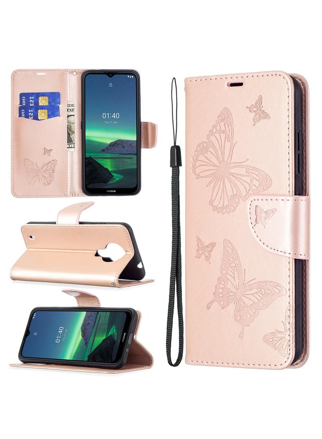 S-TOP Case For Nokia 1.4 Embossing Two Butterflies Pattern Horizontal Flip PU Leather Case with Holder & Card Slot & Wallet & Lanyard - Image 1
