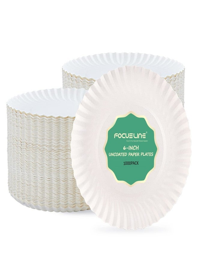 FOCUSLINE 6 Inch Paper Plates 1000 Count, White Paper Plates Uncoated, Everyday Disposable Dessert Plate 6" Small Plate Bulk 1000 Count - Image 1