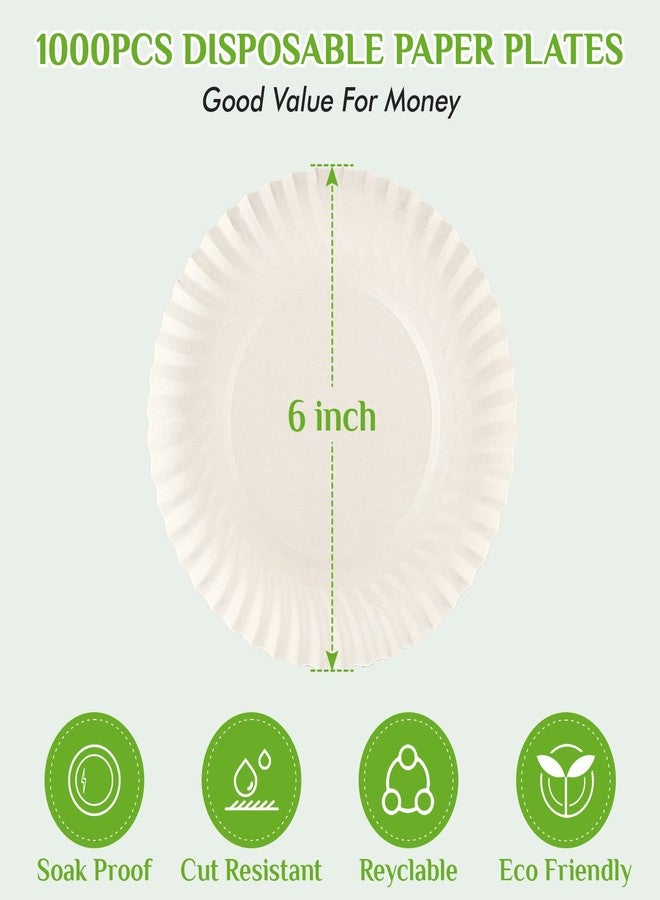 FOCUSLINE 6 Inch Paper Plates 1000 Count, White Paper Plates Uncoated, Everyday Disposable Dessert Plate 6" Small Plate Bulk 1000 Count - Image 3
