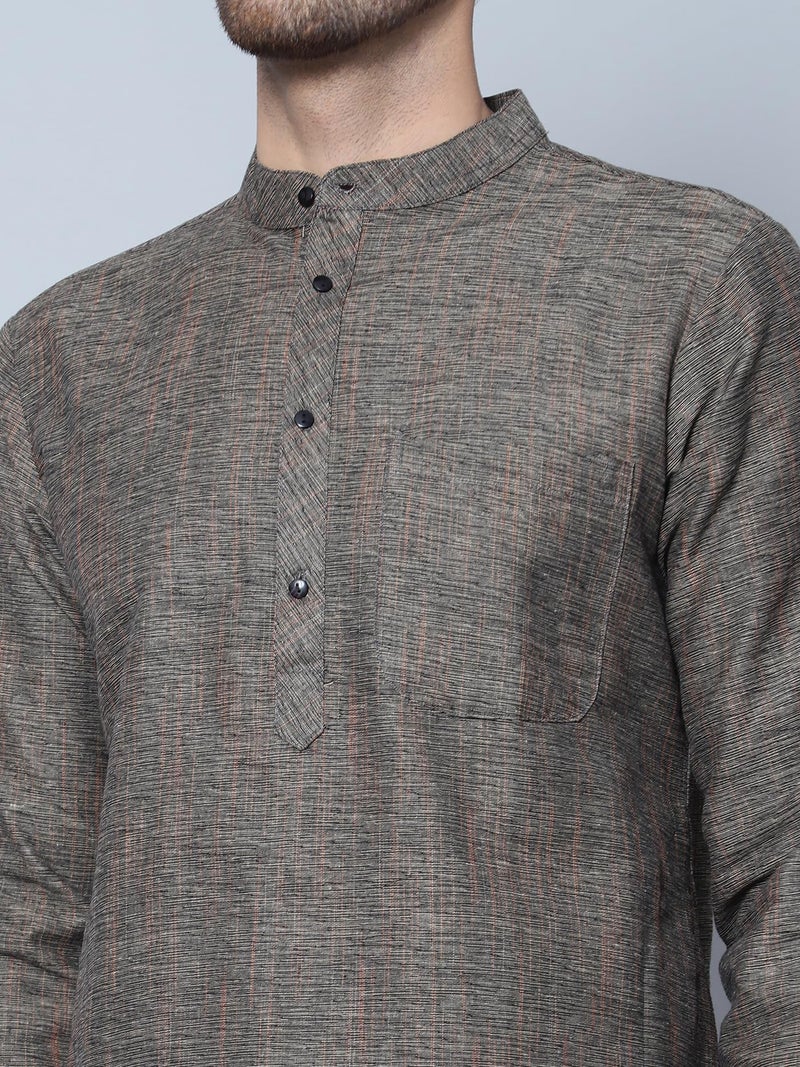 LATEST CHIKAN Men's Cotton Regular Fit Textured Long Kurta Full Sleeves - Casual Ethnic Wear -LK-DBL-GY-38 Grey - Image 5