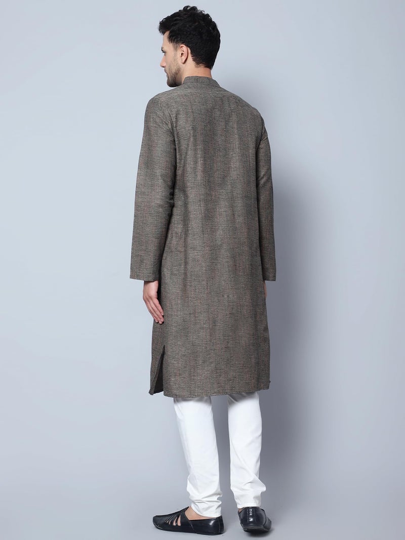 LATEST CHIKAN Men's Cotton Regular Fit Textured Long Kurta Full Sleeves - Casual Ethnic Wear -LK-DBL-GY-38 Grey - Image 4