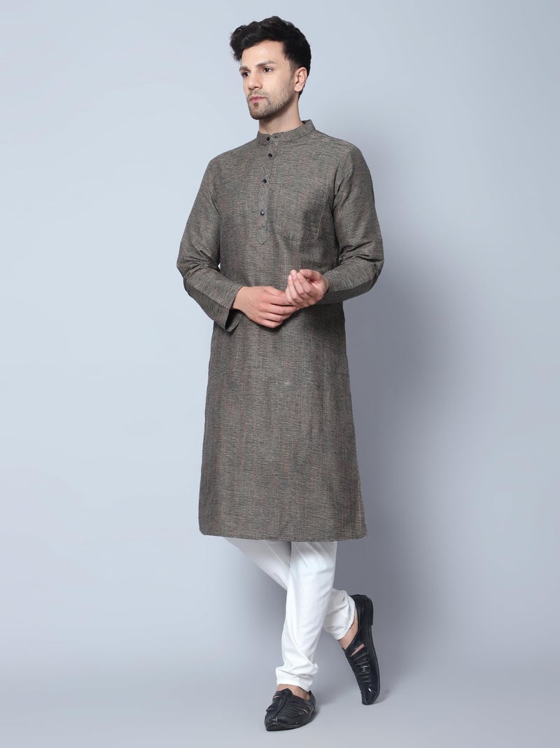 LATEST CHIKAN Men's Cotton Regular Fit Textured Long Kurta Full Sleeves - Casual Ethnic Wear -LK-DBL-GY-38 Grey - Image 3