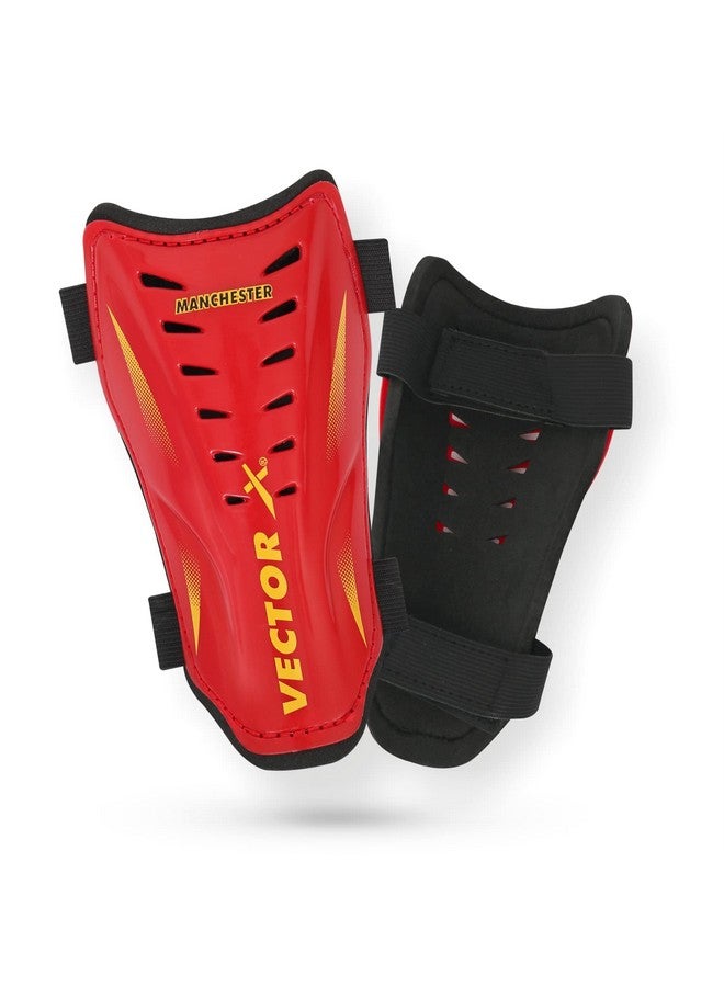 Vector X حماية الساق من فيكتور إكس مانشستر | حماية الساق لكرة القدم | حماية الساق للرجال | جوارب للرجال والنساء | طول يصل إلى الركبة مع قبضة ممتازة لحماية الساق | لون أحمر | مجموعة من 2 قطعة | (S/M) - Image 1