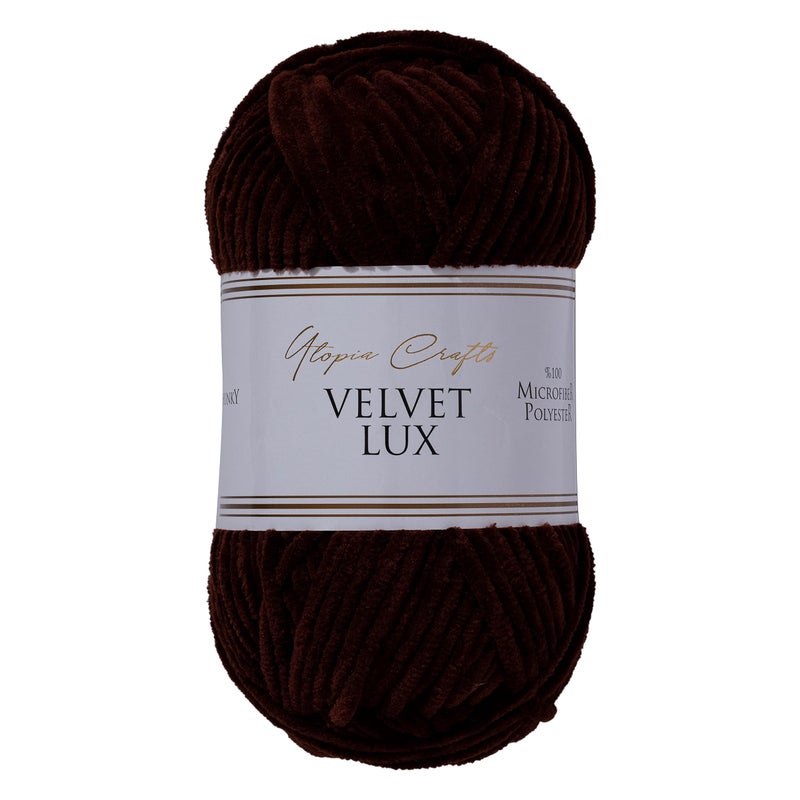 Utopia Crafts Velvet Lux Chenille Super Soft Chunky Yarn for Knitting and Crochet 100g  110m Dark Brown