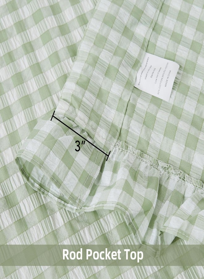 ZJDECOR Sage Green White Buffalo Plaid Ruffle Curtains 95 Inches Long,Woven Crinkled Not-See-Through Sheer Drapes,Shabby Chic Window Treatment for Bedroom Living Room,Rod Pocket,40" Wx95 L,Pack of 2 - Image 5