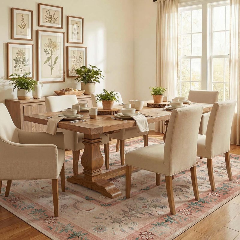 jinchan Area Rug 8x10 Washable Rug, Vintage Floral Living Room Carpet Non Slip Home Decor Rugs, Low-Pile Carpet for Bathroom Entrance Bedroom Office Farmhouse and Dining Table (Dusty Pink) - Image 3