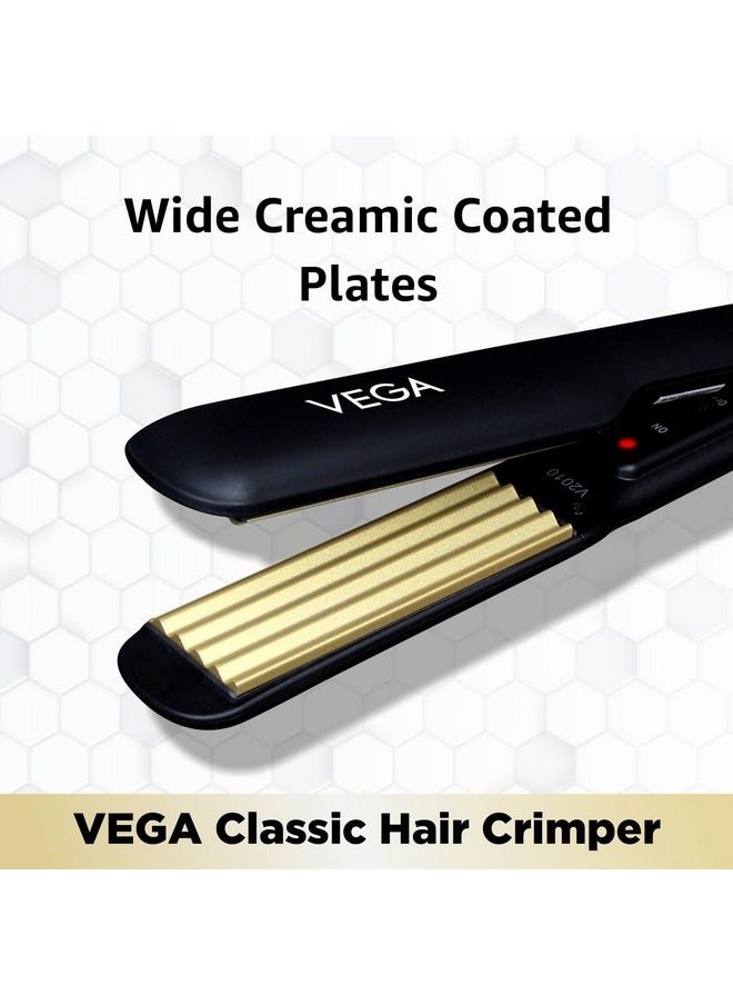 Vega Classic Hair Crimper With Quick Heat Up & Ceramic Coated Plates, Power Indicator Light, Easy Lock System, For Travel Friendly, Salon Finish For Women, (Vhcr-01), Black  - Image 3