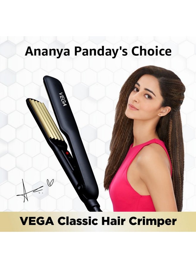 Vega Classic Hair Crimper With Quick Heat Up & Ceramic Coated Plates, Power Indicator Light, Easy Lock System, For Travel Friendly, Salon Finish For Women, (Vhcr-01), Black  - Image 2