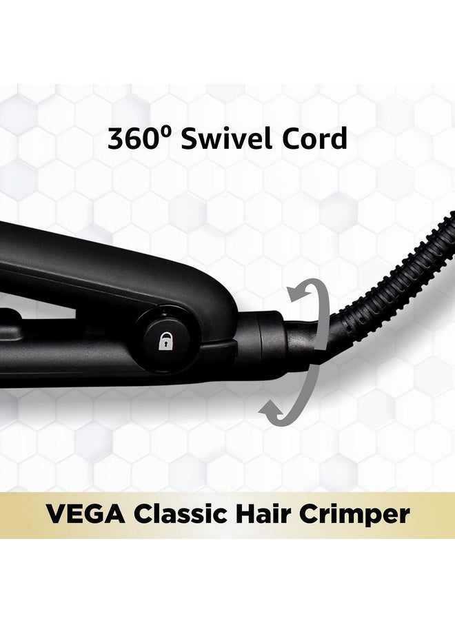 Vega Classic Hair Crimper With Quick Heat Up & Ceramic Coated Plates, Power Indicator Light, Easy Lock System, For Travel Friendly, Salon Finish For Women, (Vhcr-01), Black  - Image 4