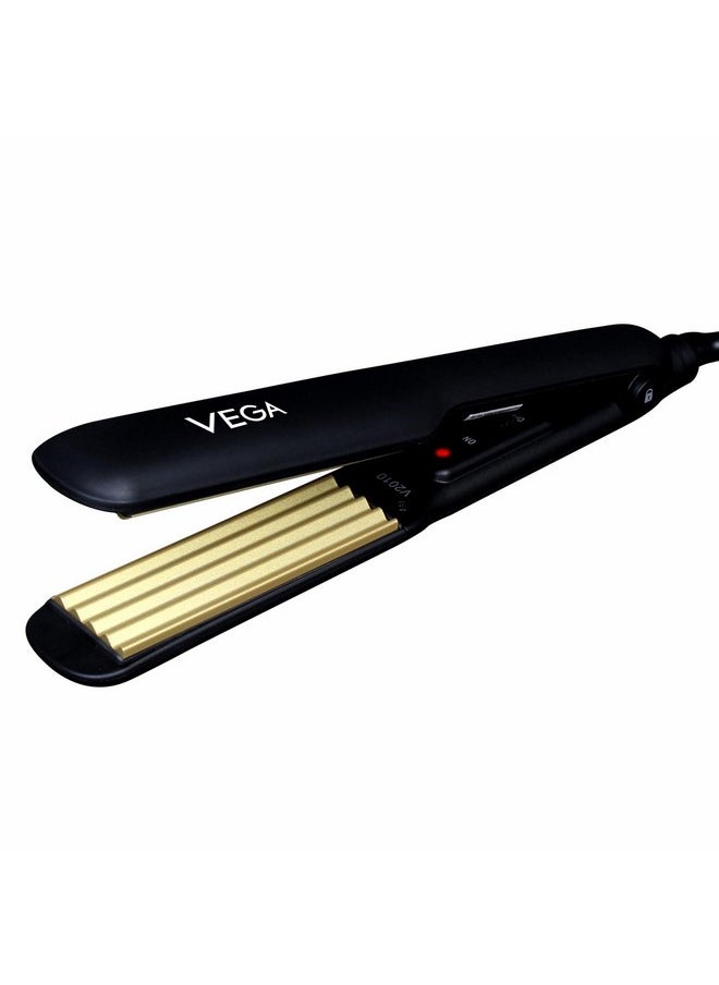 Vega Classic Hair Crimper With Quick Heat Up & Ceramic Coated Plates, Power Indicator Light, Easy Lock System, For Travel Friendly, Salon Finish For Women, (Vhcr-01), Black  - Image 1
