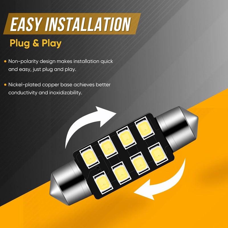 Audak Festoon LED Bulb 39mm 2835 8SMD Canbus Error Free Fit for Interior Dome Map Lights Door Courtesy Lights Trunk Lights License Plate Lights (Pack of 4) - Image 5