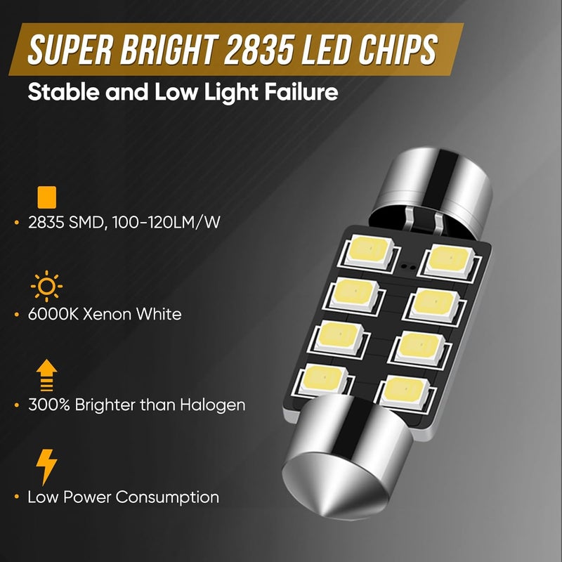 Audak Festoon LED Bulb 39mm 2835 8SMD Canbus Error Free Fit for Interior Dome Map Lights Door Courtesy Lights Trunk Lights License Plate Lights (Pack of 4) - Image 3