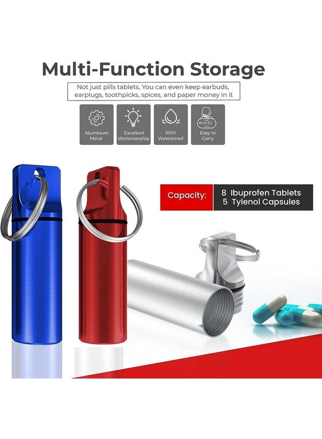 MTROYALDIA Keychain Pill Holder (4 Pack), Aluminum Waterproof Portable Small Travel Medicine Bottle Case Box Container for Purse, Mini Metal Capsule/Tablet Keeper Pocket Organizer for Men & Women - Image 3